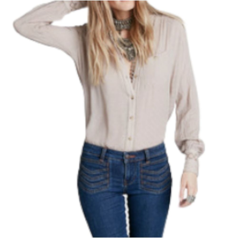 Women's Beige Button-Up Blouse